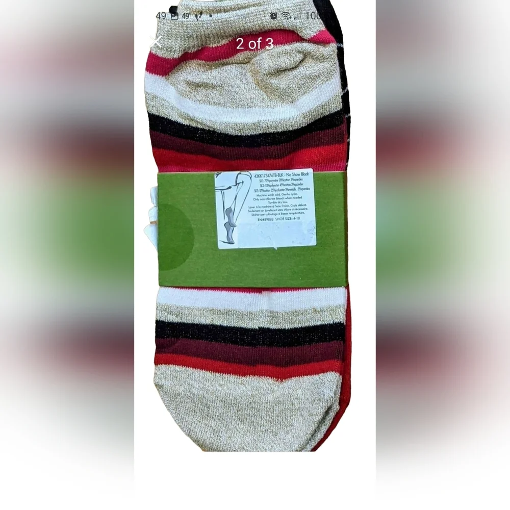 Kate Spade New York no‎ show socks, three pairs, Fox and glitter new